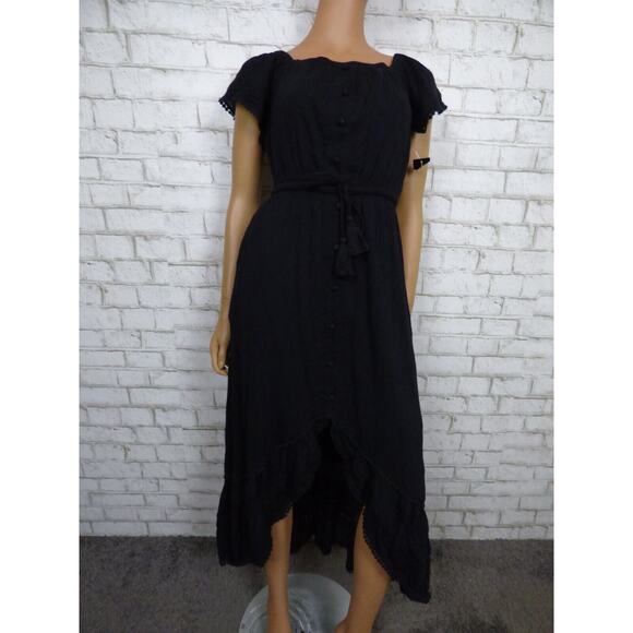 INC International Concepts Black Off Shoulder Tiered Peasant Dress XS NEW - Picture 3 of 16